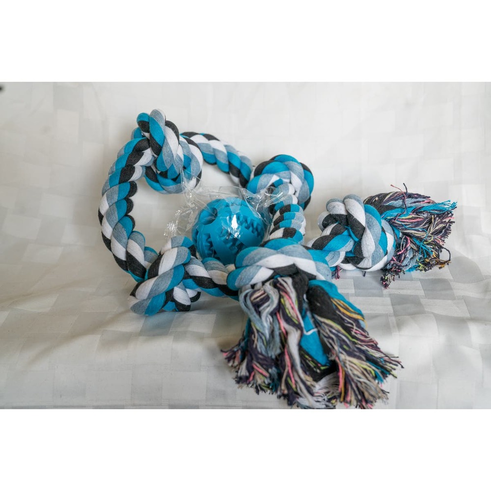 Blue Braided Rope, Dog Chew Toy With Bonus Fetch Ball